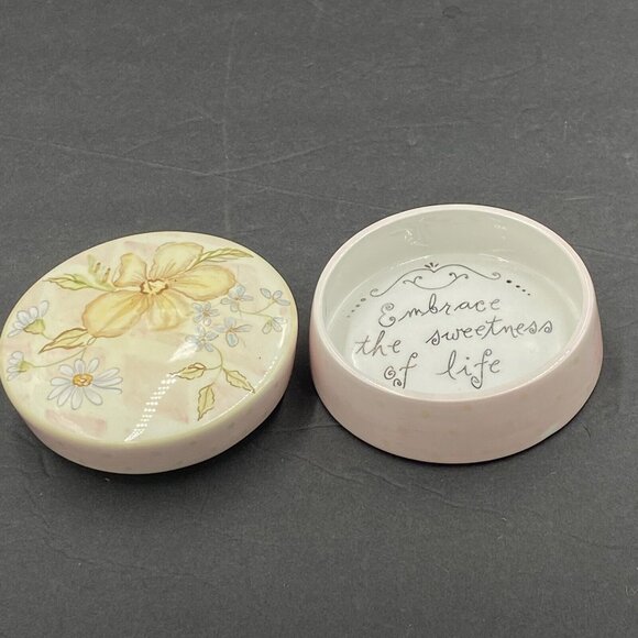 Vtg Tracy Porter Trinket Box Lid Embrace the Sweetness Life Pink Floral Round - Picture 3 of 13